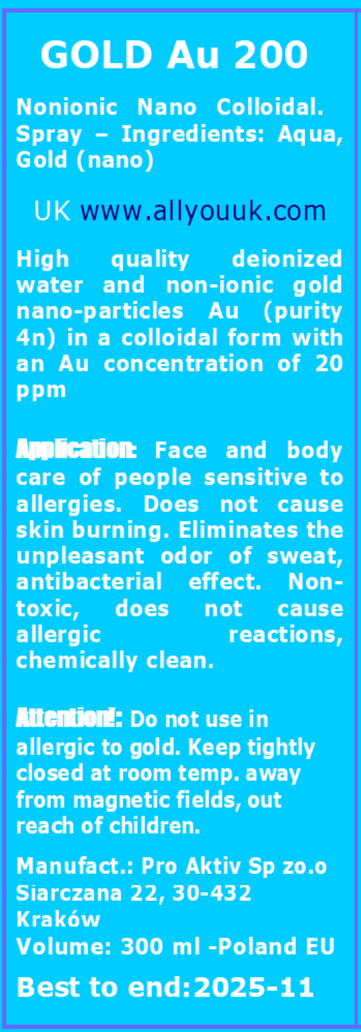 SPRAY Non-Ionic Colloidal GOLD Nano Au200 20ppm