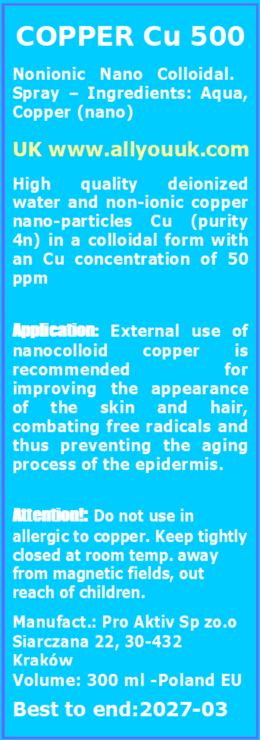 SPRAY Non-Ionic Colloidal Copper Nano Cu500 50ppm