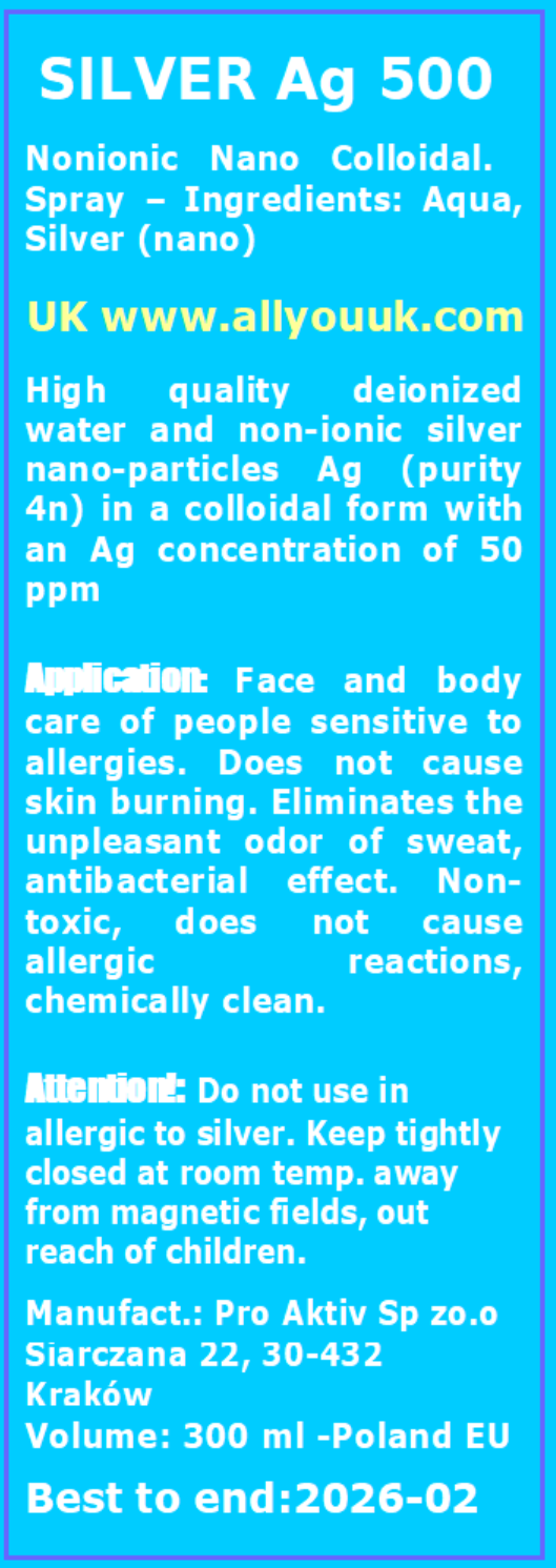 SPRAY Non-Ionic Colloidal Silver Nano Ag500 50ppm