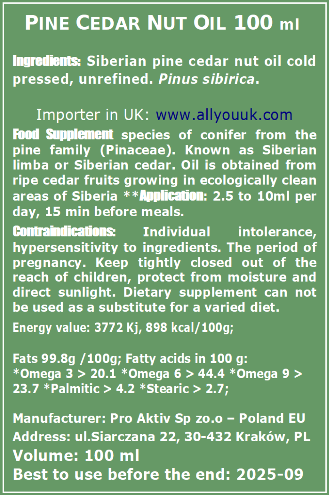 Cedar Oil 100% Pure Organic 100 ml