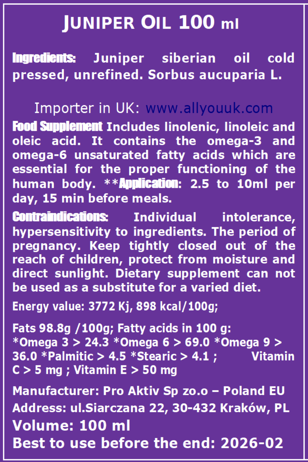 Juniper Oil 100% Pure Organic 100 ml