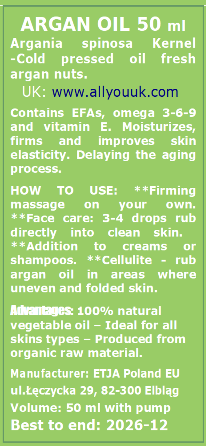 Argan Oil Pure Organic 100% BIO Olej Arganowy 50 ml