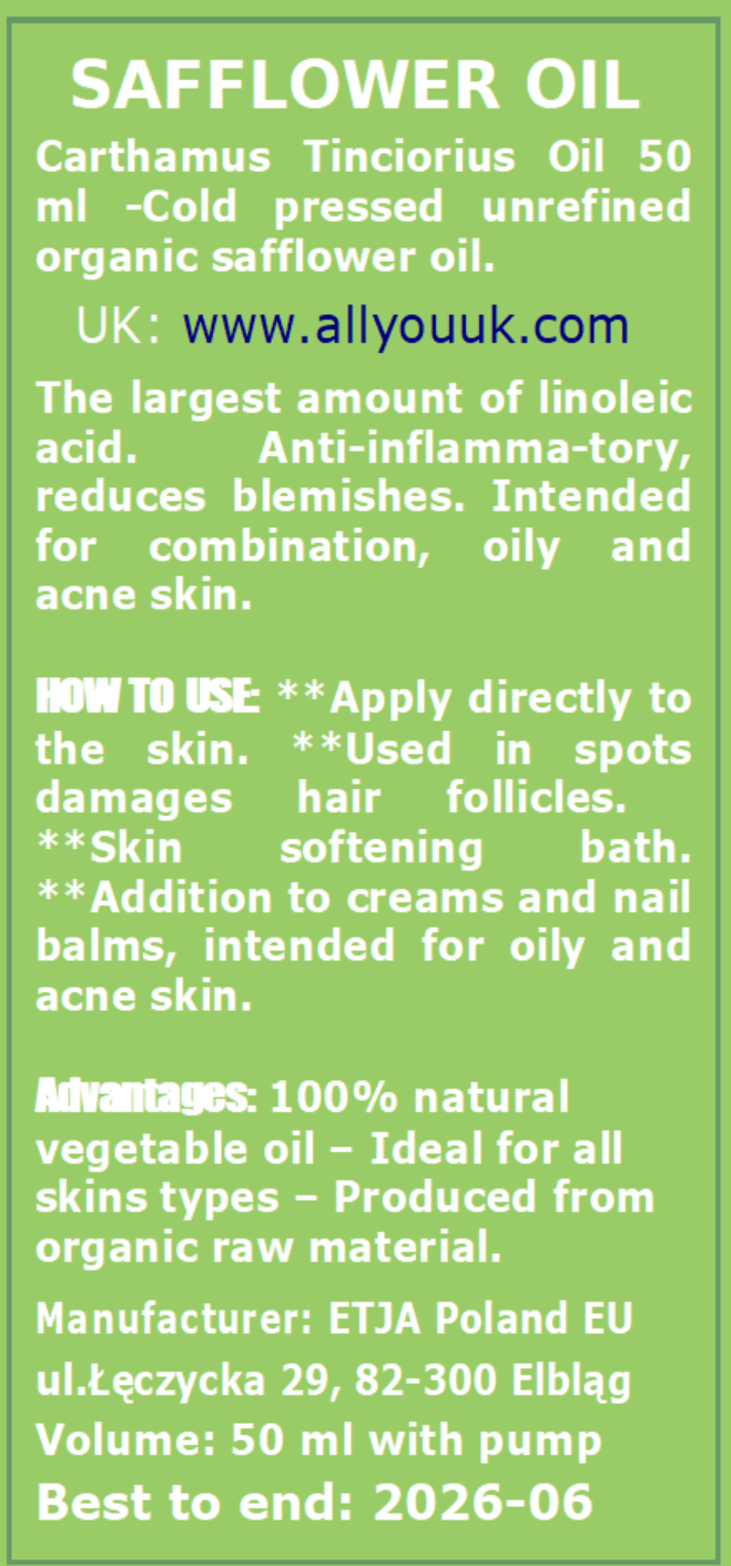 Safflower Oil Pure Organic 100% BIO Olej Krokoszowy 50 ml