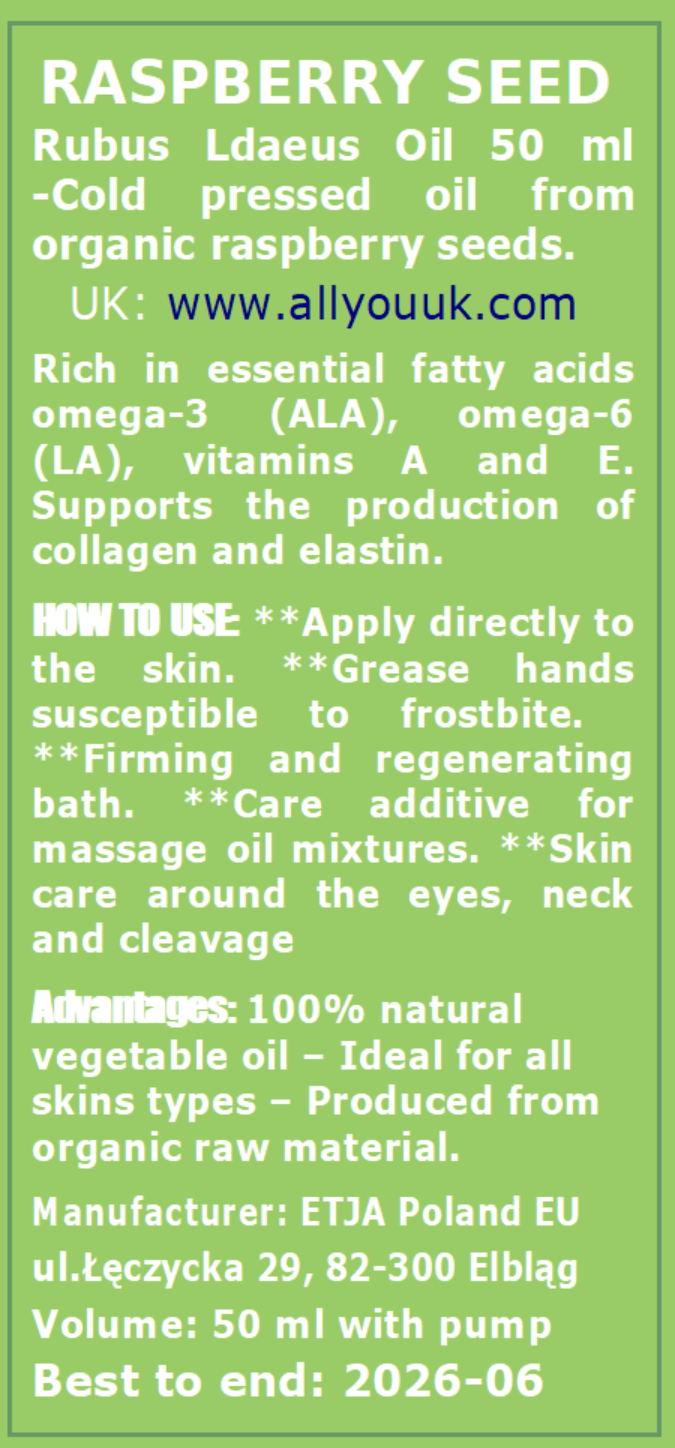 Raspberry Seed Oil Pure Organic 100% BIO Olej z Nasion Malin 50 ml