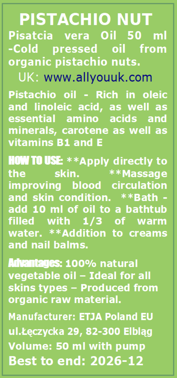 Pistachio Nut Oil Pure Organic 100% BIO Olej Pistacjowy 50 ml