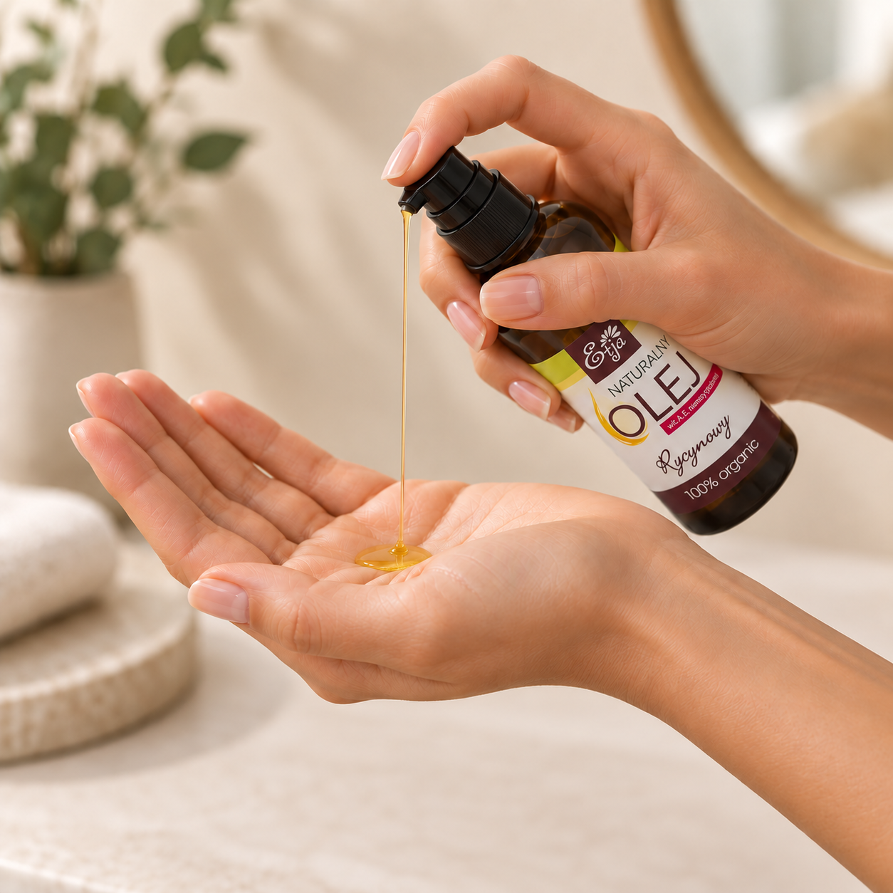 ETJA Castor Oil 50ml practical application with pump dispenser
