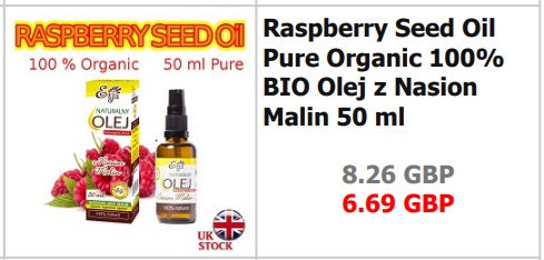 Raspberry Seed Oil Pure Organic 100% BIO Olej z Nasion Malin 50 ml