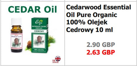 Cedar Essential Oil Pure Organic 100% Olejek Cedrowy 10 ml