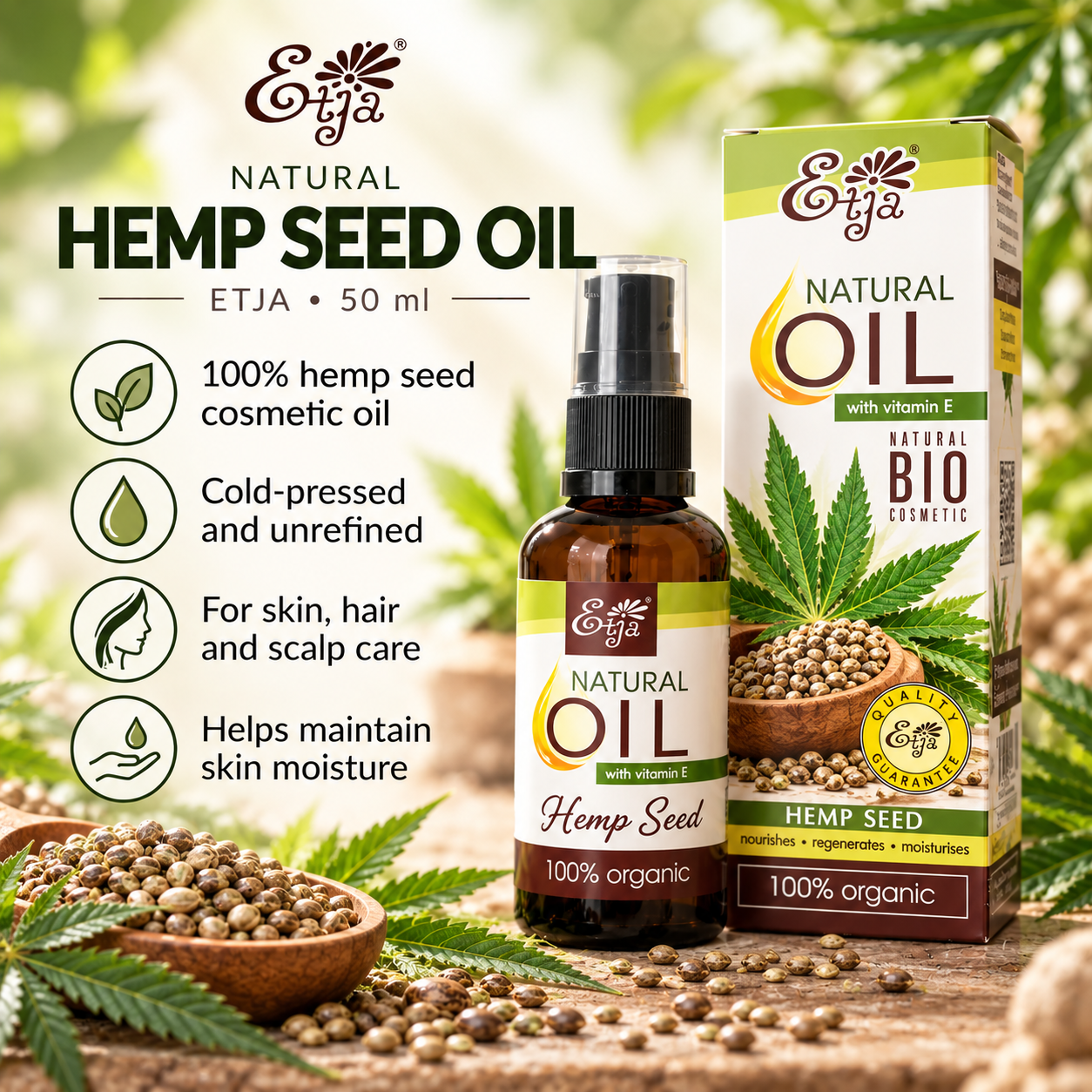 ETJA Hemp Seed Oil 50ml infographic
