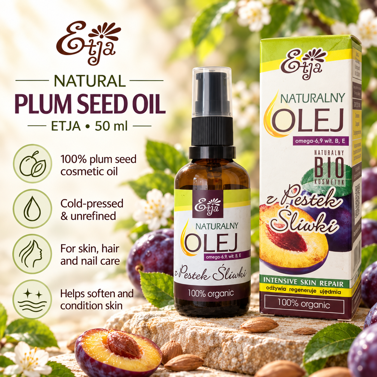 ETJA Plum Seed Oil 50ml infographic