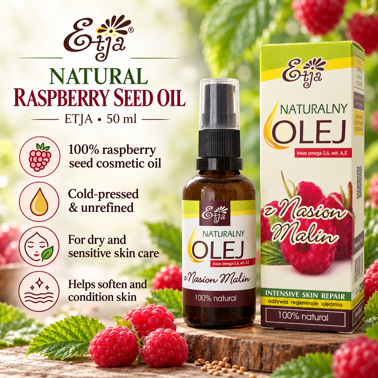 ETJA Raspberry Seed Oil 50ml infographic
