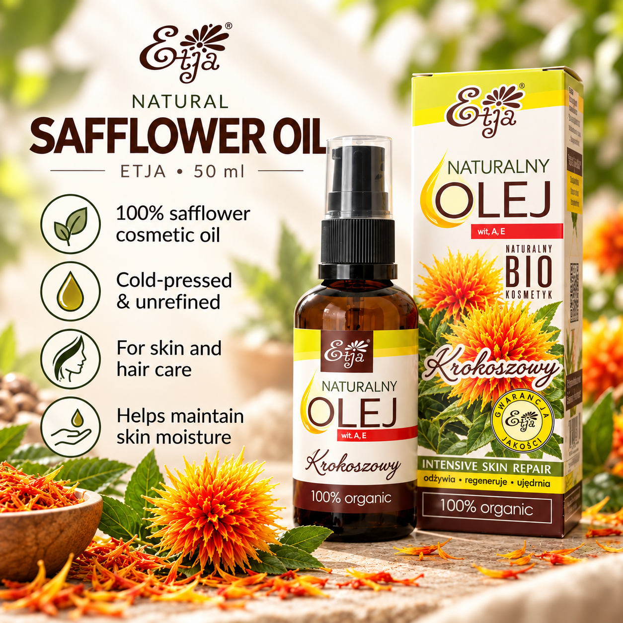 ETJA Safflower Oil 50ml infographic