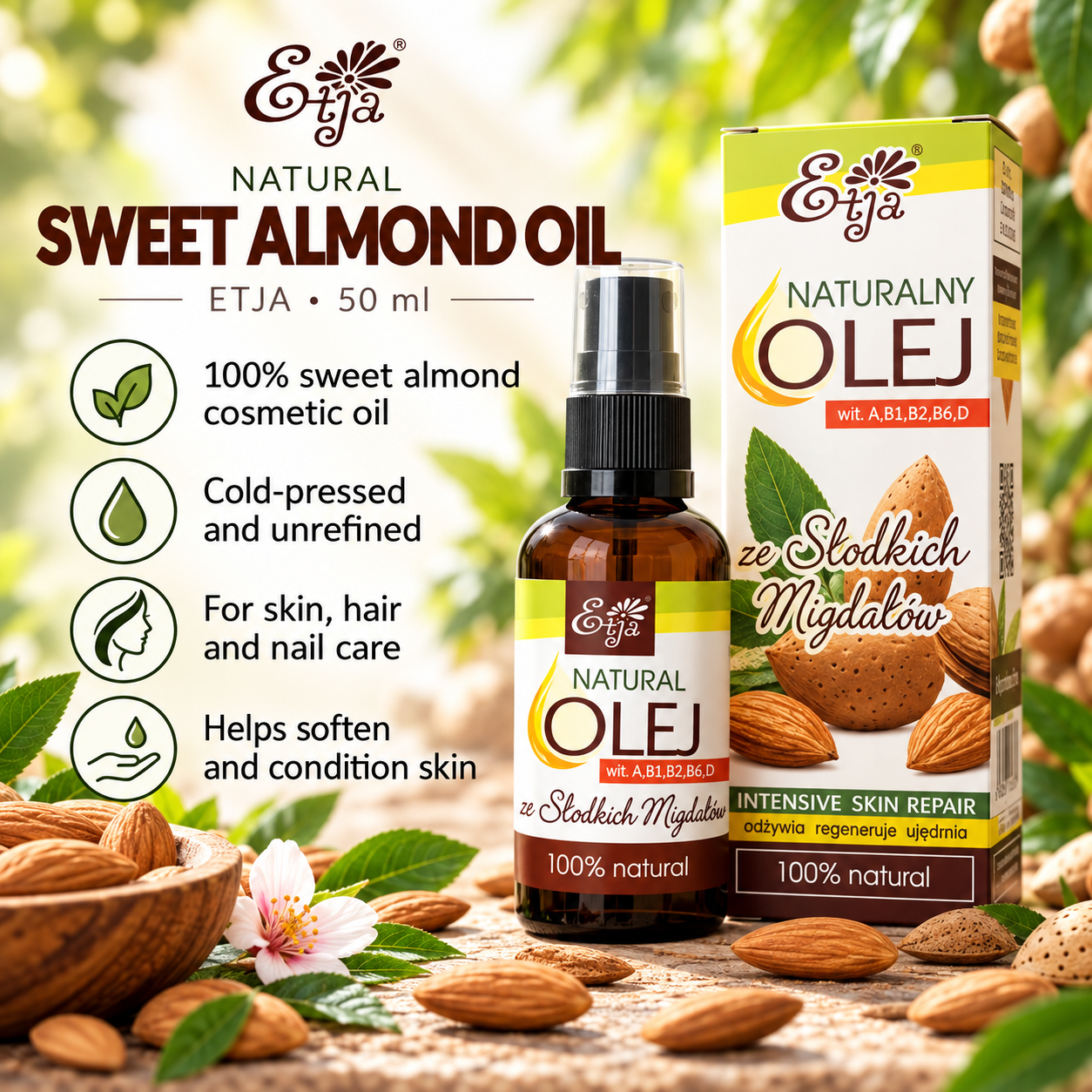 ETJA Sweet Almond Oil 50ml infographic