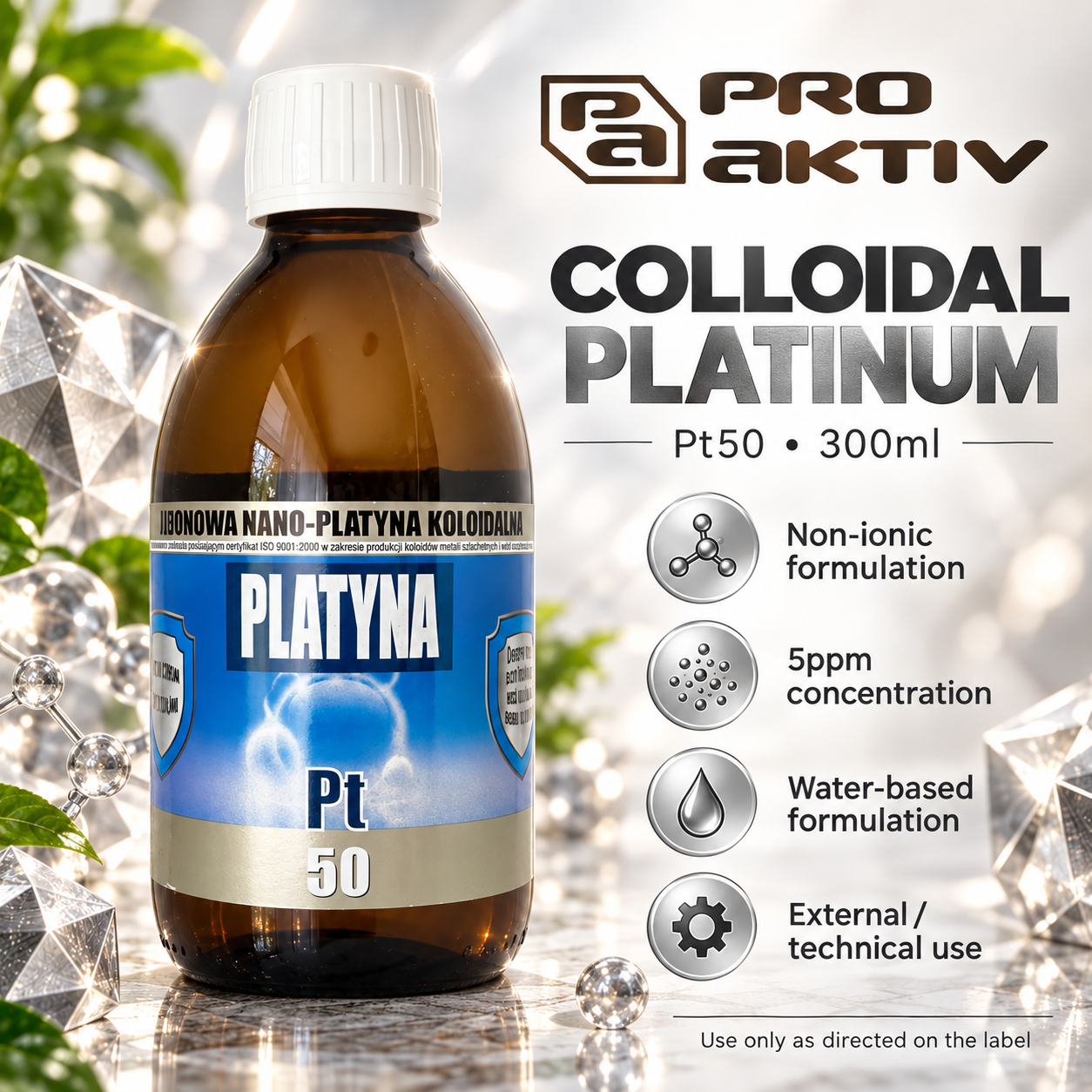 ProAktiv Non-Ionic Colloidal Platinum Pt50 5ppm 300ml infographic